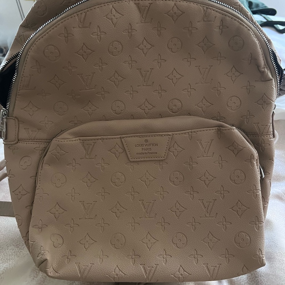 Designer Inspired Beige Monogram Backpack - image 2